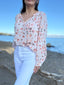 Shirred Raglan Tie Front Blouse - Hana Floral
