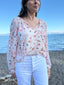Shirred Raglan Tie Front Blouse - Hana Floral