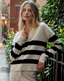 Stripe Placket Sweater - Oat/Black