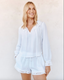 L/S Tie Neck Ruffle Shirt-White