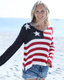 Crochet Flag V Neck Cotton Sweater
