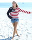 Crochet Flag V Neck Cotton Sweater