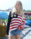 Crochet Flag V Neck Cotton Sweater