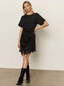 Satin Mix T-shirt Dress-Black