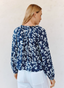 Ruffle Neck Raglan Button Down - Indigo Bloom Print