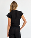 Short Sleeve Tie Front Blouse - Black