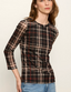 Mesh 3/4 Sleeve Top- Cinder Plaid