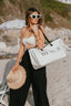 Beach Canvas Tote - White/Black