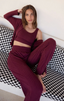 Dawn Smocked Silky Rib Pant - Merlot